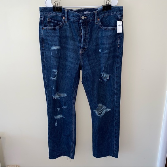 NWT Old Navy Slouchy Straight Relaxed Distressed High Rise Cropped Jeans - Picture 2 of 10